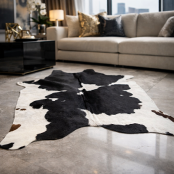 Extra Large Black & off- White Cowhide Rug | X/Large Hair on Hide Rug