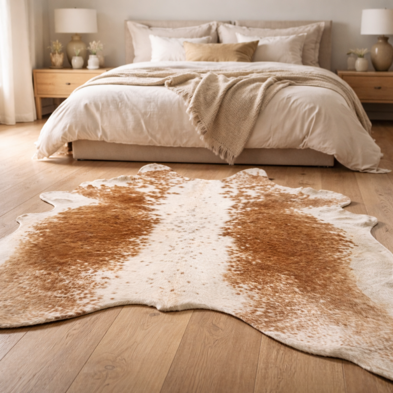 Huge Tan & off- White Cowhide Rug | XX/Large Hair on Hide Rug