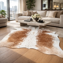 Tapis en peau de vache beige et blanc cassé | Très grand tapis en peau à poils