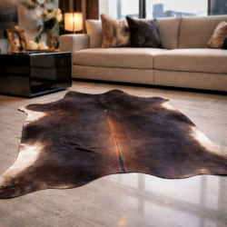 Grande peau de vache naturelle brune | Tapis en peau de vache brune | Poils bruns sur la peau |
