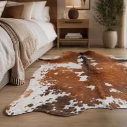Grand tapis en peau de vache beige et blanche | Peau de vache beige et blanche | Poils beiges sur la peau