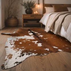Grand tapis en peau de vache beige et blanche | Peau de vache beige et blanche | Poils beiges sur la peau