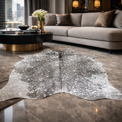 Grey & Silver Holographic Cowhide | Grey & Silver Metallic Cowskin Rug