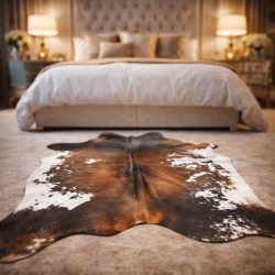 Grande peau de vache naturelle | Tapis en peau de vache marron et blanche | Poils bruns sur la peau
