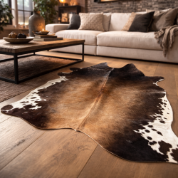 Large Natural Cowhide | Brown & White Cow Hide Rug| Brown Hair on Hide
