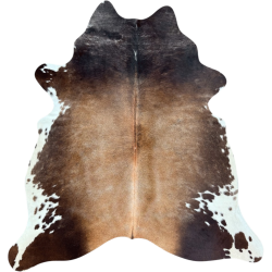 Grande peau de vache naturelle | Tapis en peau de vache marron et blanche | Poils bruns sur la peau