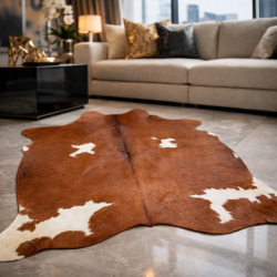 Large Chestnut Brown & White Cowhide | Red Brown & White Cow Hide Rug|