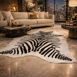 Large Printed Zebra Cowhide Rug| Large Black & White Zebra Cow Hide Rug