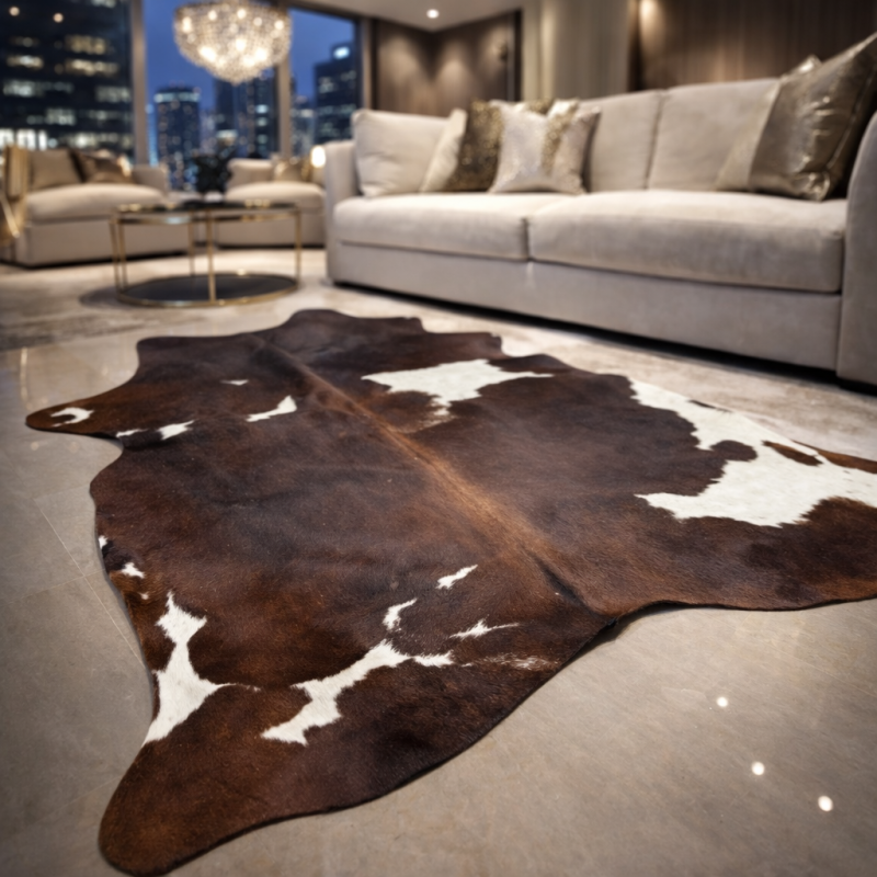 Tapis en peau de vache marron et blanche | Grandes peaux de vache