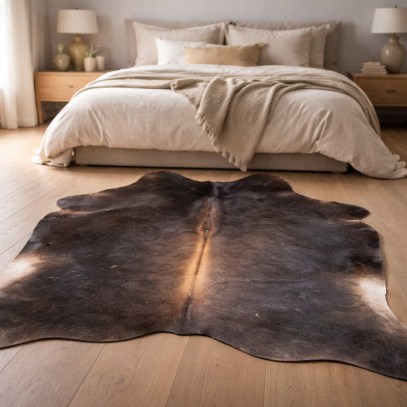 Grande peau de vache naturelle brune | Tapis en peau de vache brune | Poils bruns sur la peau |