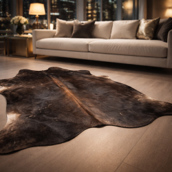 Grande peau de vache naturelle brune | Tapis en peau de vache brune | Poils bruns sur la peau |