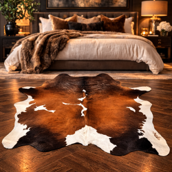 Tapis en peau de vache extra large, marron et blanc cassé | Peau de vache naturelle extra large