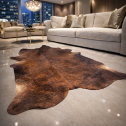 Tapis en peau de vache bringée marron XX/Large | Tapis en peau de vache bringée Double XL |