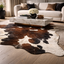 Tapis en peau de vache marron et blanche | Peau de vache marron et blanche | Peaux de vache |