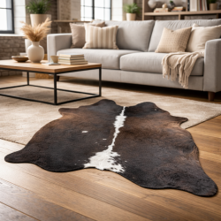 Large Natural Cowhide | Brown & White Cow Hide Rug| Brown Hair on Hide