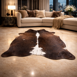 Large Natural Cowhide | Brown & White Cow Hide Rug| Brown Hair on Hide