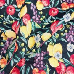 Tissu tapisserie à motifs de fruits noirs | Tissu imprimé fruits | Tissu pour loisirs créatifs à motifs de fruits