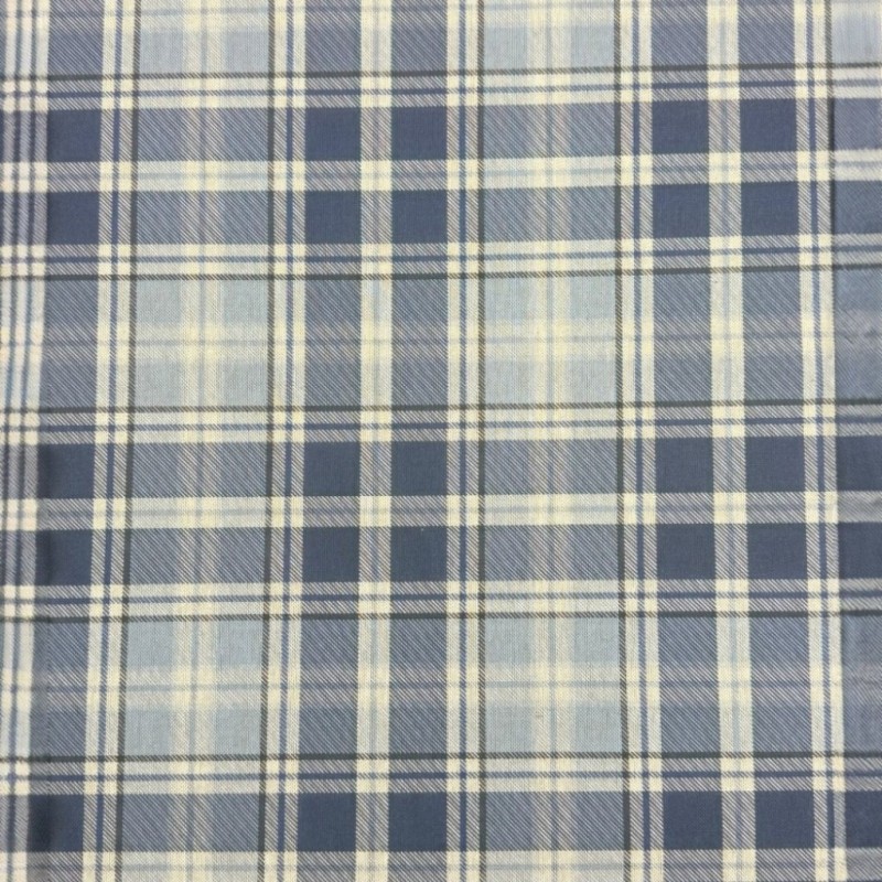Highland-Karo-Denimstoff | Blau karierter Tartan-Stoff | Blaue Karos