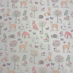 Tessuto con Animali del Bosco | Tessuto per Artigianato | Tessuto Multicolore con Animali