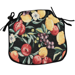 Black Fruits Tapestry Spindle Seat Pad | Fruit Design Spindle Chair Pad