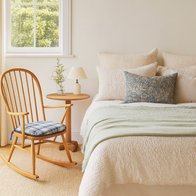 Spindle Seat Pads Highland Check Denim | Checked Spindle Chair Pads