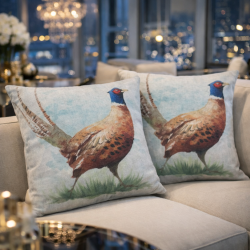 Grand coussin réversible motif faisan | Coussin réversible | Coussin motif faisan