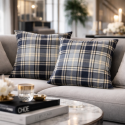 Highland Check Denim Cushions | Blue Checked Cushions | Tartan Cushion