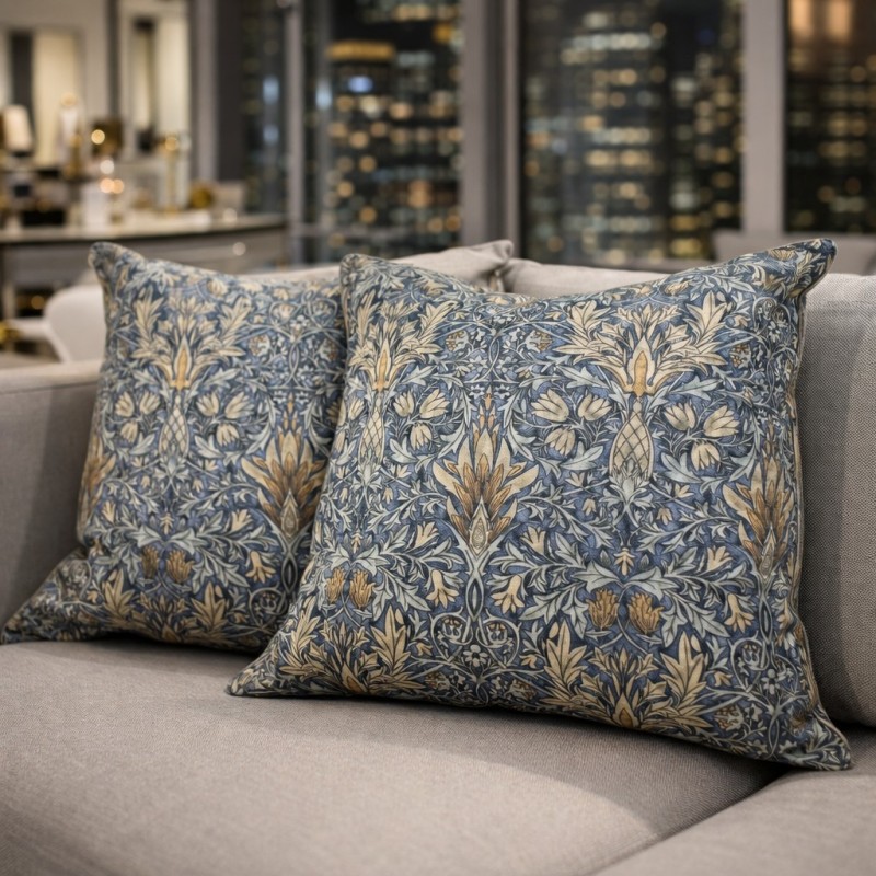 Snakeshead Denim Cushions | Patterned Scatter Cushions | Blue Cushions