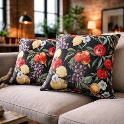 Black Fruits Tapestry Sofa Cushions | Fruit Patterned Tapestry Cushions