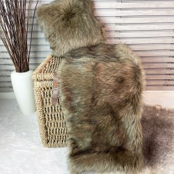 CLEARANCE! Fossa Faux Fur Throw | Long-Haired Brown Fur Sofa Throw