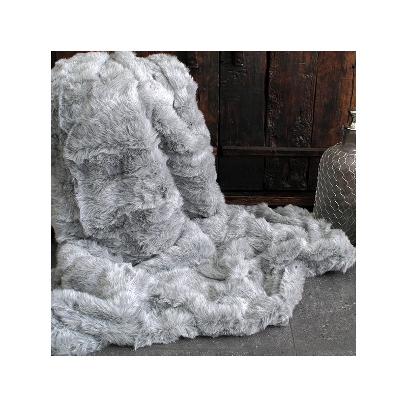 UITVERKOOP! Oude Ash Faux Fur Plaid | Lichtgrijze Faux Fur Bank Plaid