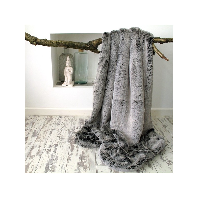 CLEARANCE! Coperta in finta pelliccia di koala con base nera | Coperta da divano in finta pelliccia grigia