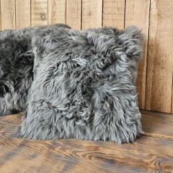 Genuine Sheepskin Cushions 40cm | Pair Of Grey Long Haired Sheepskin Pillows