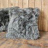 Pair Of Grey Long Haired Genuine Sheepskin Cushions 40cm