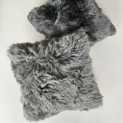 Genuine Sheepskin Cushions 40cm | Pair Of Grey Long Haired Sheepskin Pillows