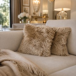 Pair Of Oyster Long Haired Genuine Sheepskin Cushions