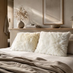 Two Genuine Sheepskin Ivory Cushions 40cm