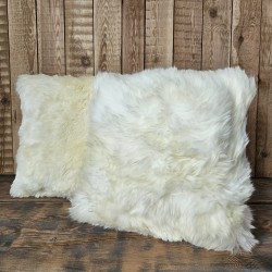 Two Genuine Sheepskin Ivory Cushions 40cm