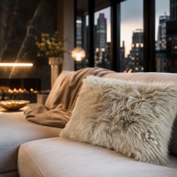 Pair Of Rectangular Cushions Genuine Sheepskin Oyster 30x50cm
