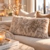 Pair Of Taupe Genuine Sheepskin Rectangular Pillows 30x50cm