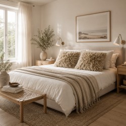 Two Light Beige Genuine Sheepskin Cushions 50cm