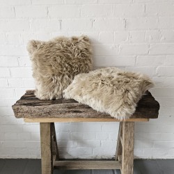 Two Light Beige Genuine Sheepskin Cushions 50cm