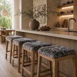 Genuine Sheepskin Seat Pads, Pair Of Long Haired Square Chair Pads 40cm Grey