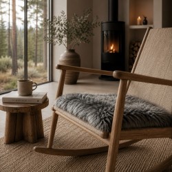 Genuine Sheepskin Seat Pads, Pair Of Long Haired Square Chair Pads 40cm Grey