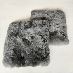 Pair Of Long Haired Genuine Sheepskin Square Seat Pads 40cm Grey