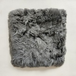 Pair Of Long Haired Genuine Sheepskin Square Seat Pads 40cm Grey
