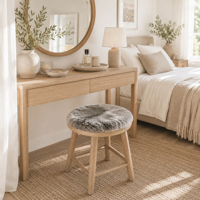 Pair of Real Sheepskin Round Seat Pads Long Haired Grey 37cm Chair Pads