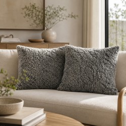 Pair Of Grey Shearling Genuine Sheepskin Cushions 40cm