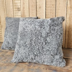 Pair Of Grey Shearling Genuine Sheepskin Cushions 40cm