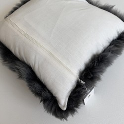 Two Large Grey Genuine Sheepskin Cushions 50cm